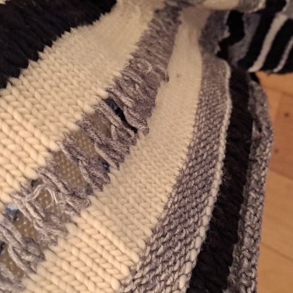 Calypso St. Barth Womens Funnel Neck Pullover Black/Cream Striped Arm Poncho OS - Picture 5 of 8